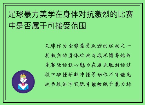 足球暴力美学在身体对抗激烈的比赛中是否属于可接受范围